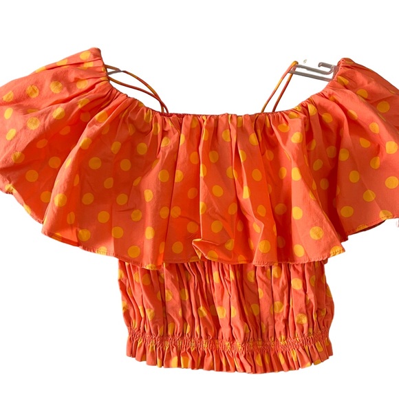 CAROLINE CONSTAS Lydia Top in Salmon & Orange Polka Dot Women’s Size XS - Picture 3 of 9